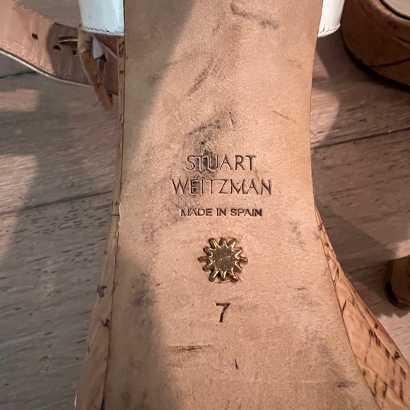 Stuart Weitzman Alesha Platform White Patent Leather/ Cork Sandal Size 7 - Picture 9 of 13